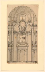 Elevación de una decoración mural para una ceremonia de canonización, San Pedro, Roma, Italia