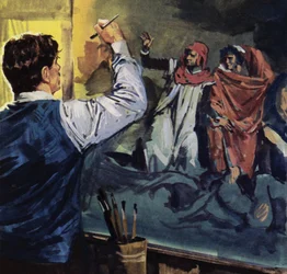 Cuadro de Eugene Delacroix "Dante y Virgilio" (litografía en color)