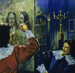 El rey Carlos I invita a Van Dyck a Inglaterra para pintar su retrato (litografía en color)