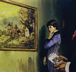 Renoir visitaría el Louvre para admirar la obra de Watteau (litografía en color)