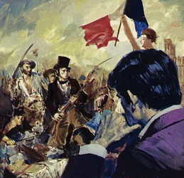 La Revolución Francesa inspiró a Eugene Delacroix para pintar La Libertad guiando al pueblo francés (litografía en color)