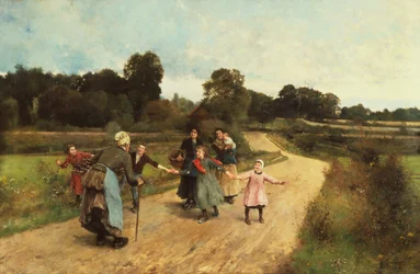 Conociendo a la abuela, c.1900 (óleo sobre lienzo)
