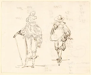 Dos figuras, una vestida al estilo francés de Luis XIII y la otra al estilo español del siglo XVII