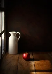 Naturaleza muerta con manzana y jarra