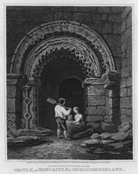 Un portal ornamentado en el castillo, en Newcastle, Northumberland