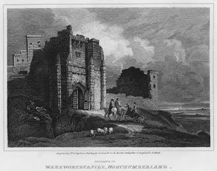 Entrada al Castillo de Warkworth, Northumberland (grabado)