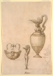 Diseños para dos jarras y un cuenco con asa oscilante
