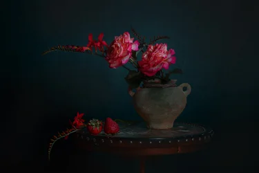 Bodegón floral oscuro