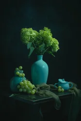 Bodegón evocador verde azulado