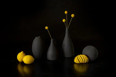 Limones amarillos, jarrones negros