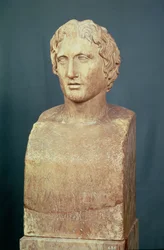 Busto retrato de Alejandro Magno (356-323 a. C.), conocido como el herma de Azara, réplica griega de un original del siglo IV a. C.