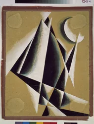 Construcción. Obra de Lyubov (Lioubov) Sergeyevna Popova (1889-1924), gouache sobre cartón