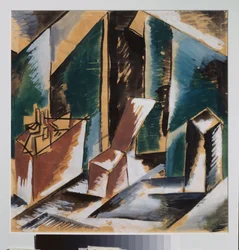 Decoración preparatoria. Obra de Lyubov (Lioubov) Sergeyevna Popova (1889-1924), gouache sobre papel, hacia 1910. Arte escenográfico ruso, siglo XX. Colección privada.