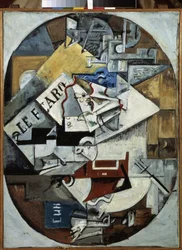 Naturaleza muerta. (Le Figaro) Pintura de Lyubov (Lioubov) Sergeyevna Popova (1889-1924), óleo sobre lienzo