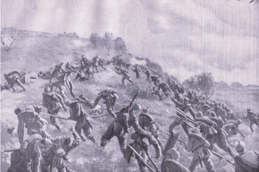 La reconquista de Szawle. Asalto a la cresta, de La Historia Ilustrada de la Guerra Mundial 1914-1915 publicada por Union Berlagsefellfchaft
