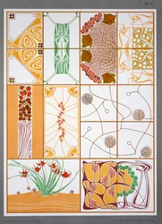 ilustración de "Modern Designs for Ceilings and Walls" (Diseños modernos para techos y paredes) de M. J. Gradl, publicado a principios del siglo XX (litografía en color)