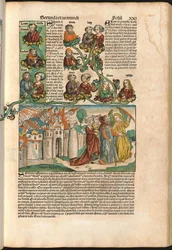 Árbol genealógico de Labán, extraído de la Crónica de Núremberg de Hartmann Schedel (1440-1514) impresa en 1493 (xilografía)