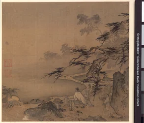 Observando a los ciervos junto a un arroyo sombreado por pinos, 1127-1279