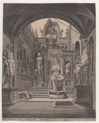 Esculturas en la Villa Sassi de Roma, grabado de Coornhert, Dirck Volckertsz (1519/22-1590)