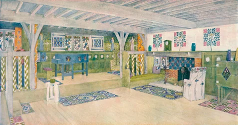 Sala de música en una casa en Crowborough, c. 1902
