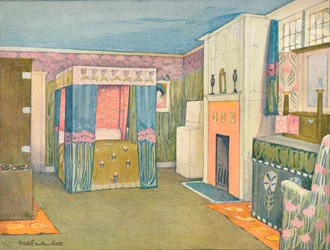 La decoración de un dormitorio pequeño, c. 1899