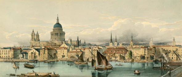 Barcos en el río Támesis y la Catedral de San Pablo, Ciudad de Londres, 1850s