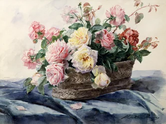 Cesta de rosas. Pintura de Madeleine Jeanne Lemaire (1845-1928) Colección particular.