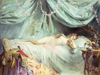 Desnudo reclinado en un interior elegante