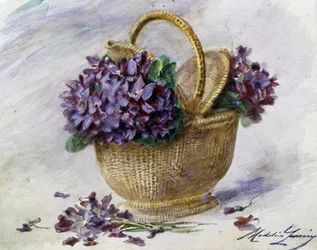 Un cesto de violetas. Pintura de Madeleine Jeanne Lemaire (1845-1928 Francia) Colección particular