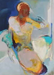 Caught In The Moment 2, 2021 (acrílicos, pasteles y pan de oro sobre lienzo)