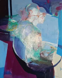 In Stillness We Unfold: Becoming, 2025 (acrílicos y pasteles sobre lienzo)