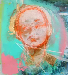 Lost In Thought 4, 2020 (acrílicos, pasteles y pan de oro sobre papel)