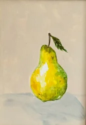 Naturaleza muerta con una pera de colores vivos