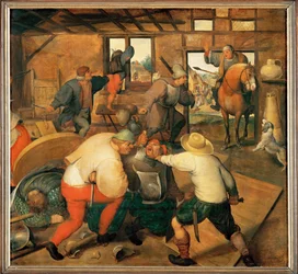 Riña en un pub (pintura sobre madera de roble)