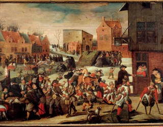 Los lisiados. Una multitud de pobres e inválidos en una ciudad (¿en Flandes?). Pintura de Martin van Cleve (1527-1581). Siglo XVI. Troyes, Museo de Bellas Artes