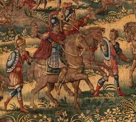 Museo Diocesano (Museo Diocesano). Tapiz flamenco. Bruselas. Taller François Geubels. Serie La Historia de Gedeón. La derrota de los madianitas (Derrota de los madianitas). Seda y lana. Legado del obispo Vicente Roca de Serna. Barroco. 1534-1571, en el