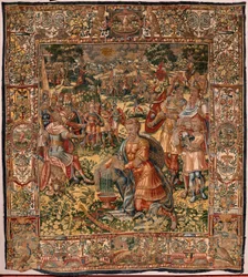 Museo Diocesano (Museo Diocesano). Tapiz flamenco. Bruselas. Taller François Geubels. Serie Historia de Gedeón. El milagro del vellón de lana (Prueba del vellón de lana). Seda y lana. Legado del obispo Vicente Roca de la Serna. Barroco. 1534-1571, yo