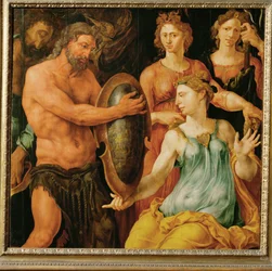 Vulcano entrega a Tetis el escudo para Aquiles (pintura sobre madera de roble)