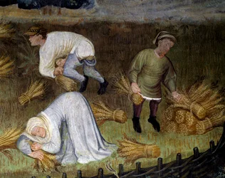 Cosecha de trigo, (detalle) del Mes de Agosto, Ciclo de los Meses