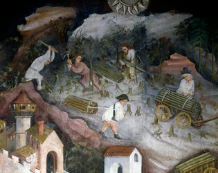 Cosecha de madera, (detalle) del Mes de Diciembre, Ciclo de los Meses