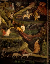 Trabajo en los campos, (detalle) del Mes de Octubre, Ciclo de los Meses