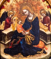 Virgen de la Humildad entre dos ángeles músicos, detalle