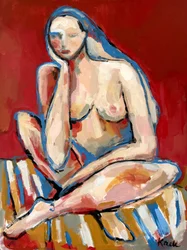 Mujer desnuda pensativa