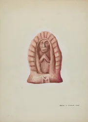 Pequeña estatua de Guadalupe tallada en piedra
