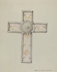Cruz de estaño y papel tapiz, c. 1937