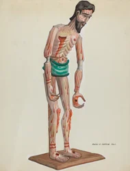 Cristo de madera, vista frontal pintada, c. 1937