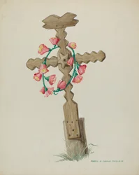 Cruz de madera usada como lápida hecha a mano, c. 1937