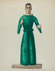 Santo de Madera en Vestido Verde Brillante