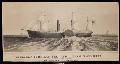 Steamship Union. 1500 Toneladas, Thos S. Budd, Comandante. Construido para Spofford Tileston  Co 1851
