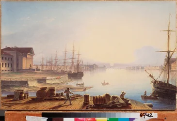 Amanecer sobre el Neva en San Petersburgo - Pintura de Maxim Nikiphorovich Vorobyev (Vorobiev) (1787-1855), óleo sobre lienzo